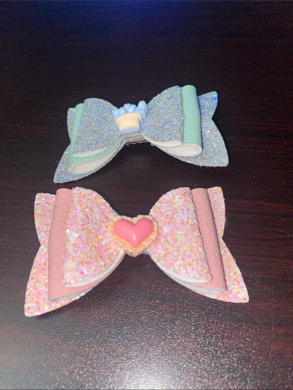 Glitter Bow Hair Clips for Kids - Pink & Mint